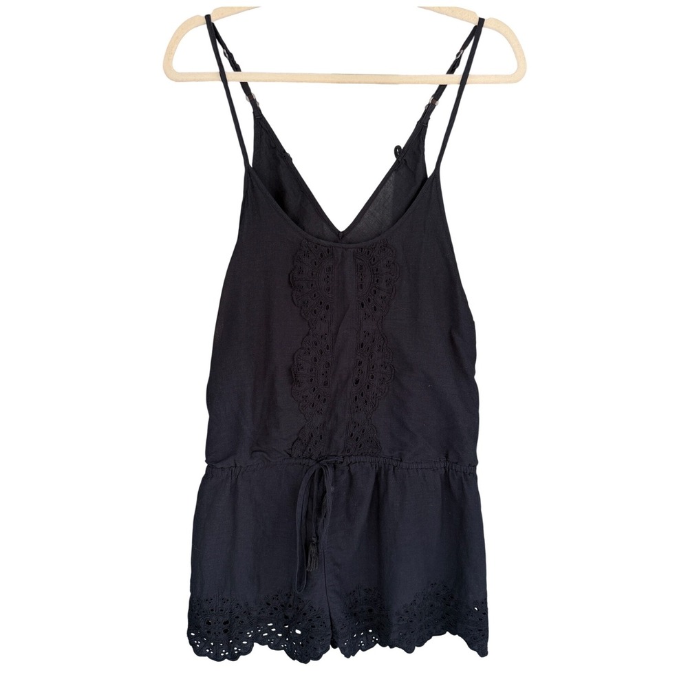 A1 Lagaci Romper Eyelet‎ Lace Trim Drawstring Waist Sleeveless Black Size M
